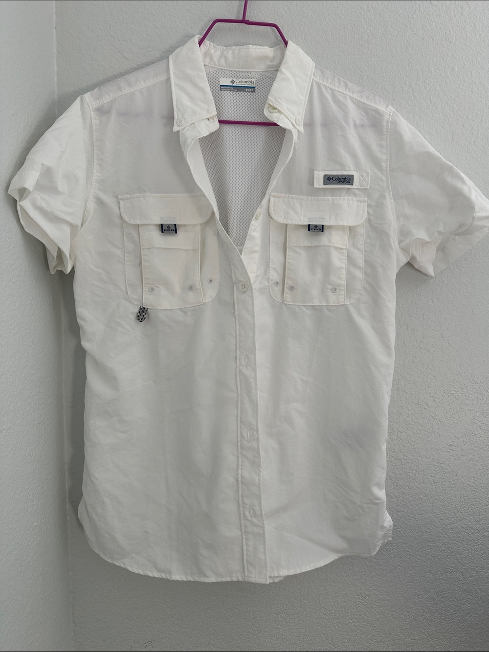 Columbia White Short-Sleeve Fishing Shirt with Mesh Back